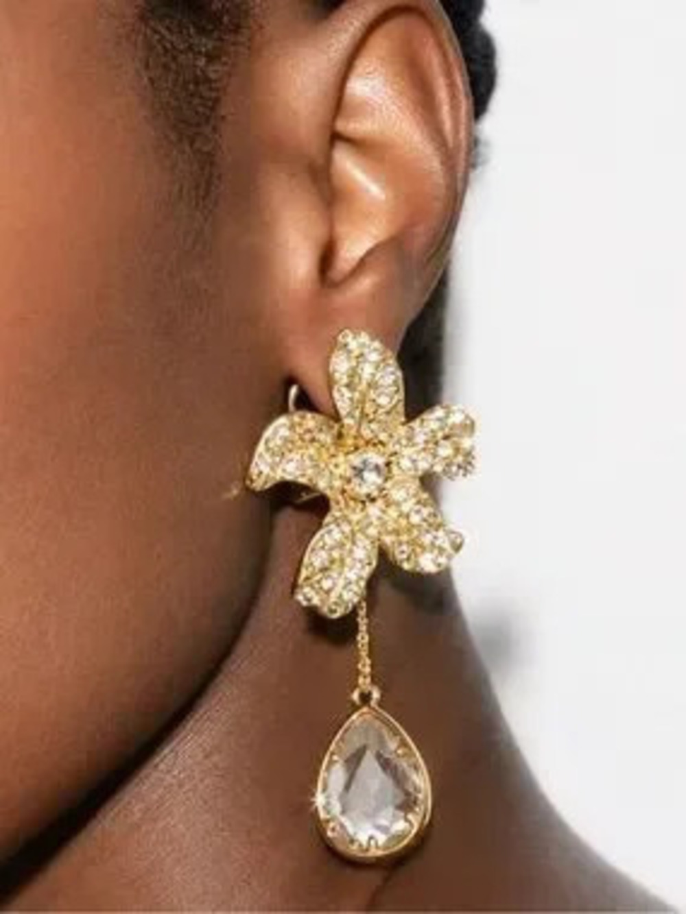 Celestine Gold Floral Earrings with Sparkling Teardrop